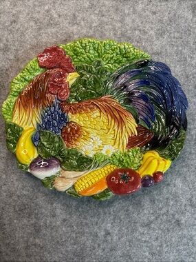 Colorful Rooster Ceramic Wall Plaque - Vibrant Farmhouse Decor